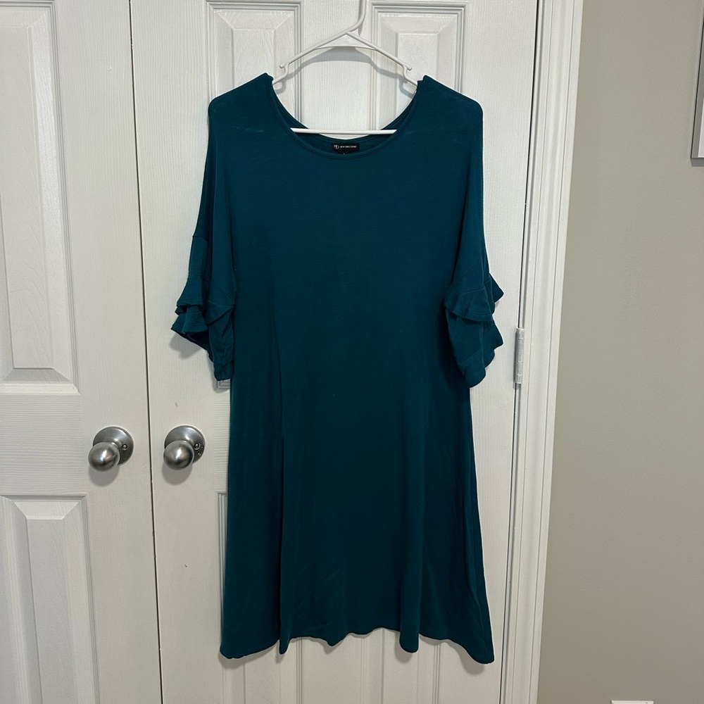 New Directions Teal Ruffle Sleeve Dress